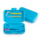 Orthodontic care set for braces with a tongue scraper, blue